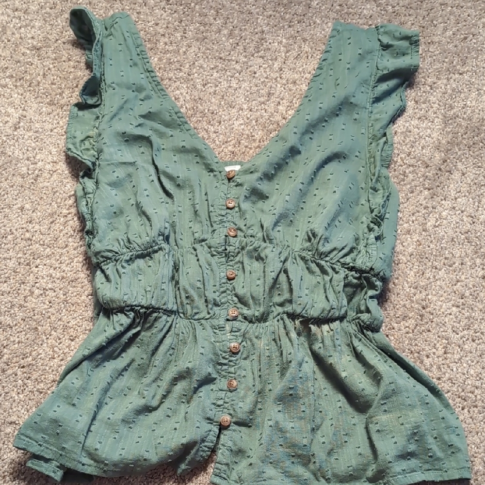 Green Sleeveless Ruffle Top